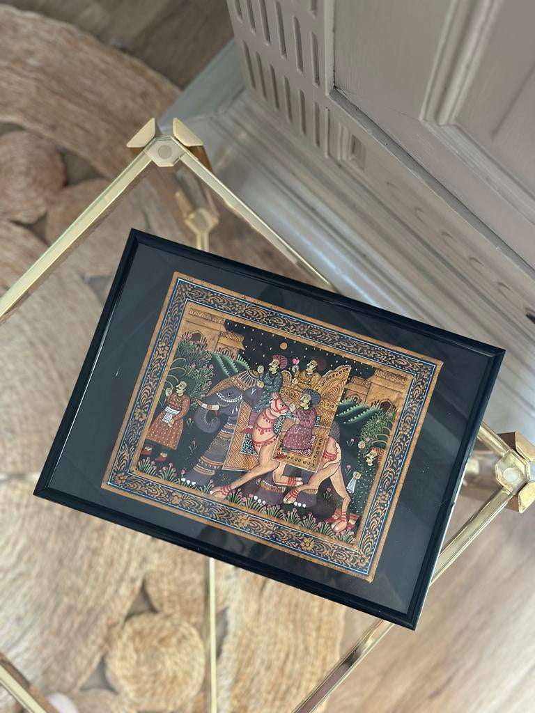 Authentiek vintage Indiaas zijdeschilderij in lijst, Ophalen of Verzenden