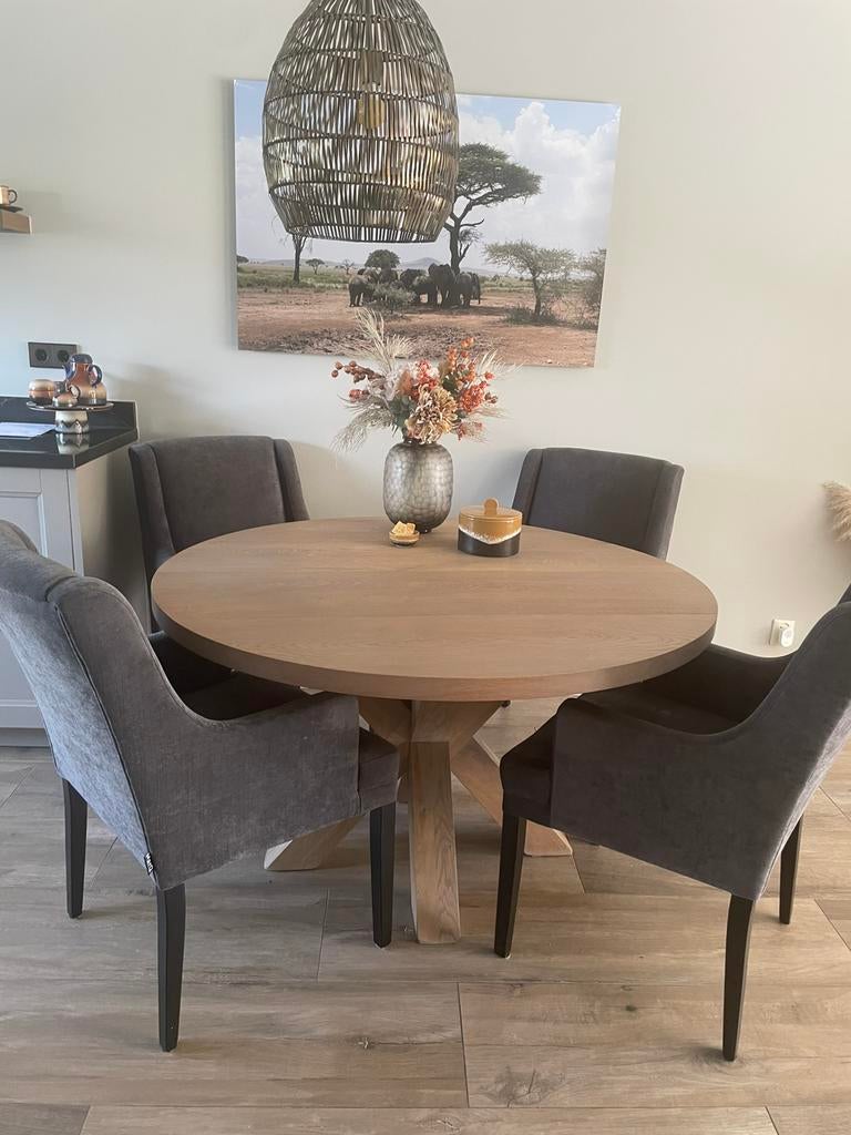 Eiken eethoek met 5 stoelen, Ophalen of Verzenden, Zo goed als nieuw, 4 tot 6 stoelen