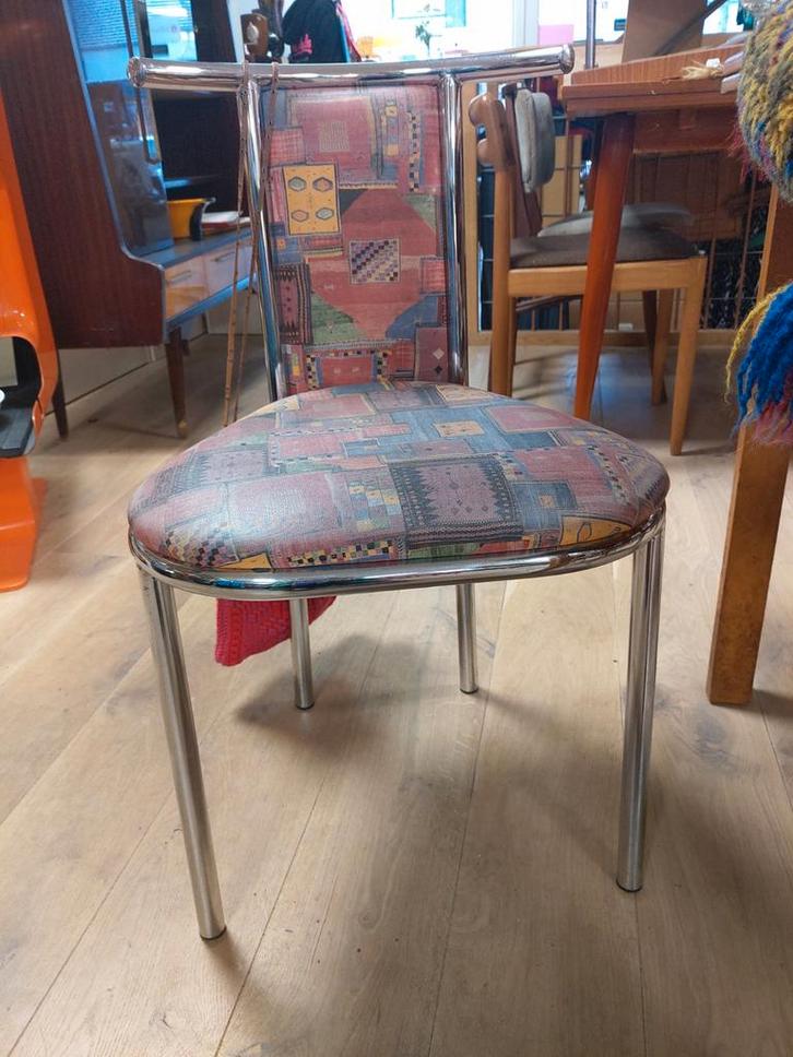 Set van 4 Regency stoelen met kleurrijke bekleding, Huis en Inrichting, Stoelen, Gebruikt, Vier, Metaal, Stof, Overige kleuren