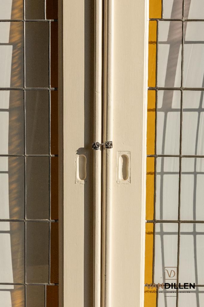 Antieke ensuite / schuifdeuren met glas in lood motief, Doe-het-zelf en Verbouw, Deuren en Horren, Ophalen, Gebruikt, 120 cm of meer