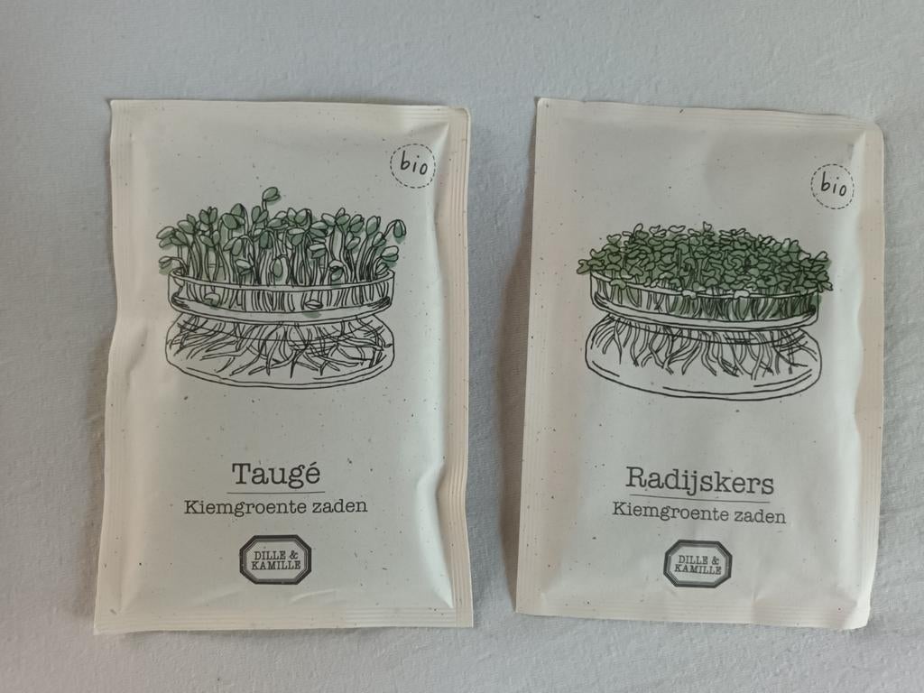 Biologische kiemgroente zaden taugé radijskers dille kamille, Ophalen of Verzenden