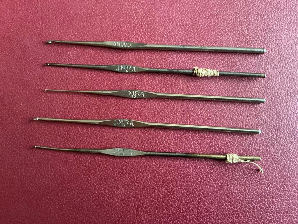 6 vintage, metalen haaknaalden - IMRA, Ophalen of Verzenden, Gebruikt, Haken