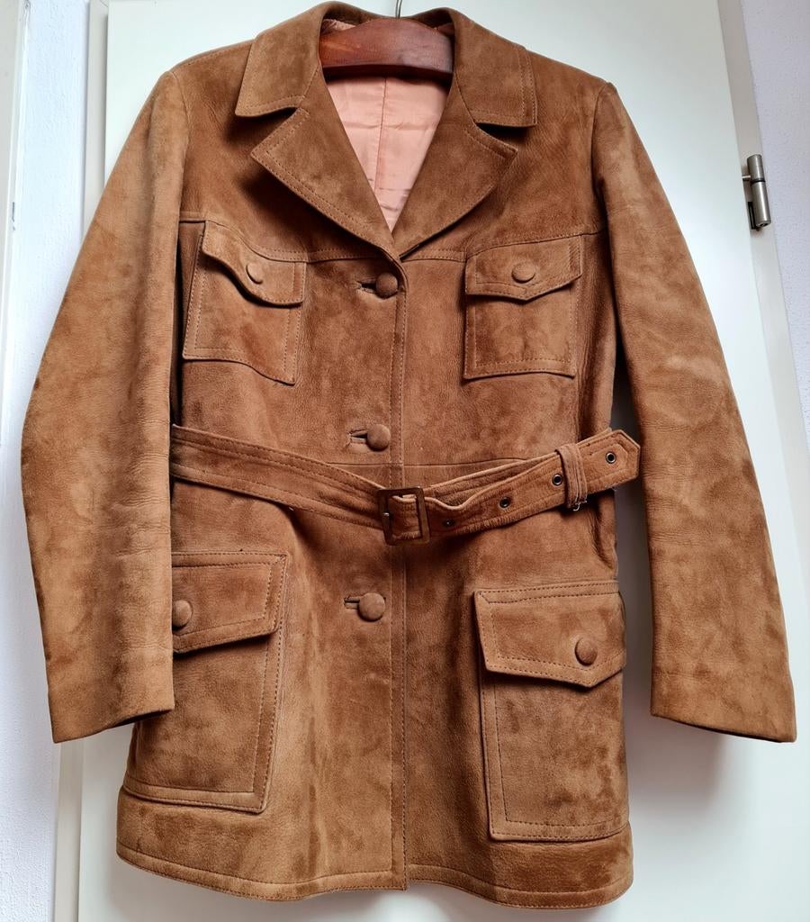 Jas jack geitenleer suède leer jaren 70 maat 44 uniek mooi, Ophalen, Verha, Bruin, Maat 42/44 (L)