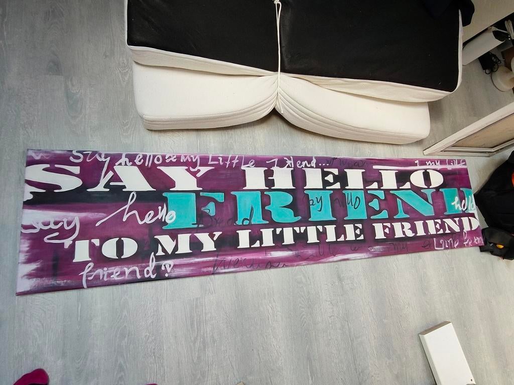 Modern doek 'Say Hello to my little friend' (Scarf, Antiek en Kunst, Kunst | Schilderijen | Modern, Ophalen of Verzenden