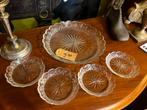 Mooi antiek glazen gebaksservies 5 delig, Antiek en Kunst, Antiek | Glas en Kristal, Ophalen of Verzenden