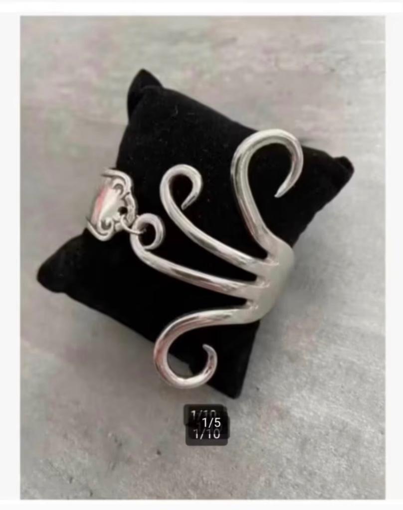 Verzilverde armband mooi bewerkt gemaakt van vork, verstelb., Overige materialen, Nieuw, Ophalen of Verzenden, X