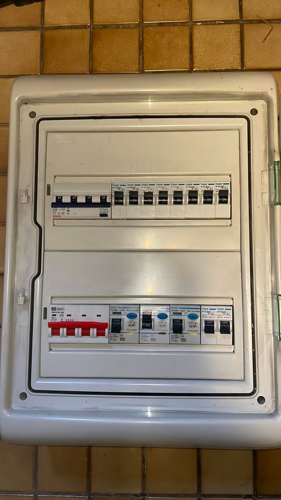 Spatwaterdichte Hager 3 fase groepenkast met krachtstroom, Ophalen of Verzenden, Zo goed als nieuw, Overige typen