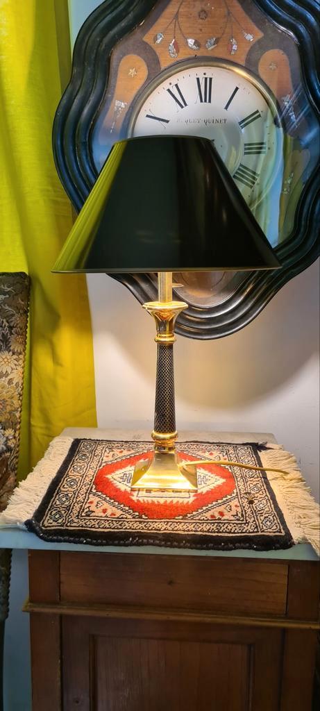 Vintage Schemerlamp | Art Deco stijl | Zwart | Messing, Huis en Inrichting, Lampen | Tafellampen, Gebruikt, 50 tot 75 cm, Metaal