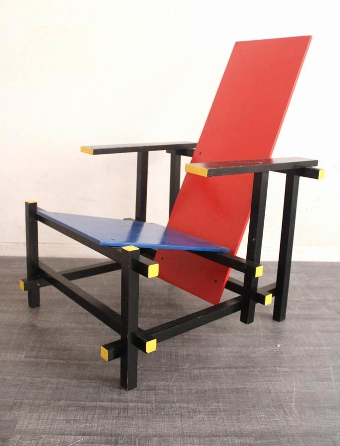Rietveld fauteuil red en blue - vintage mid century design, Huis en Inrichting, Fauteuils, Gebruikt, Ophalen