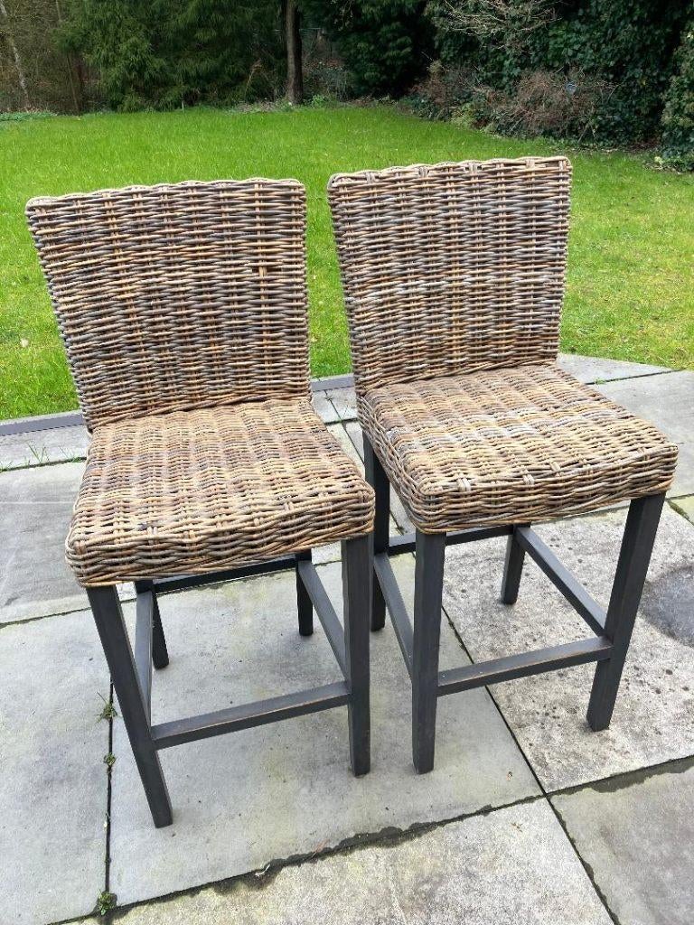 rotan barkruk - hoge stoel - 2 stuks, Tuin en Terras, Ophalen, Gebruikt, Rotan