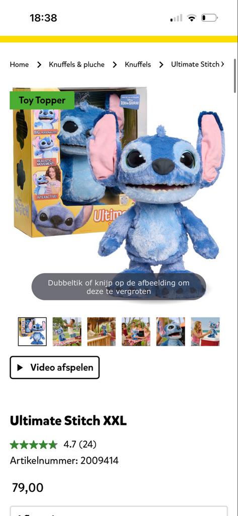 Disney Ultimate Stitch XXL Interactieve Knuffel, Disney, Overige typen, Blauw, Ophalen of Verzenden