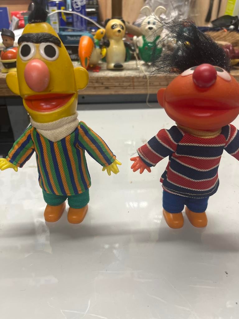 Vintage Bert en Ernie poppen - Sesamstraat. Opwinbaar, Ophalen of Verzenden