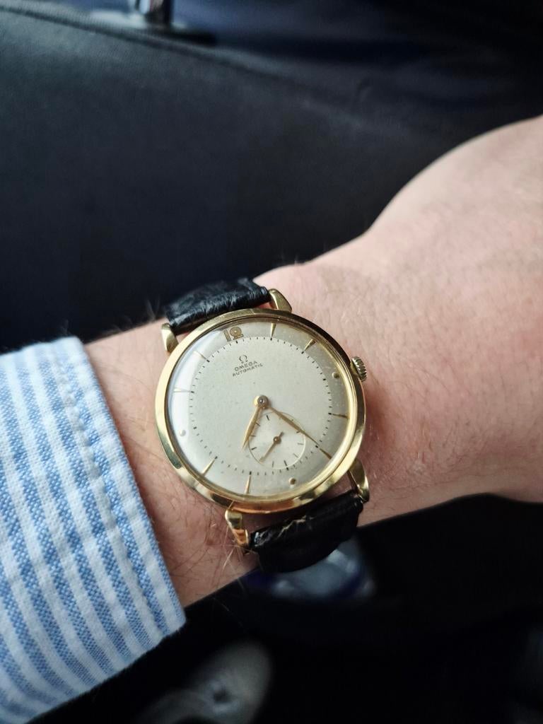 Omega Bumper Automatic 18K Goud, Sieraden, Tassen en Uiterlijk, Horloges | Heren, Ophalen of Verzenden, Omega, Goud, Leer