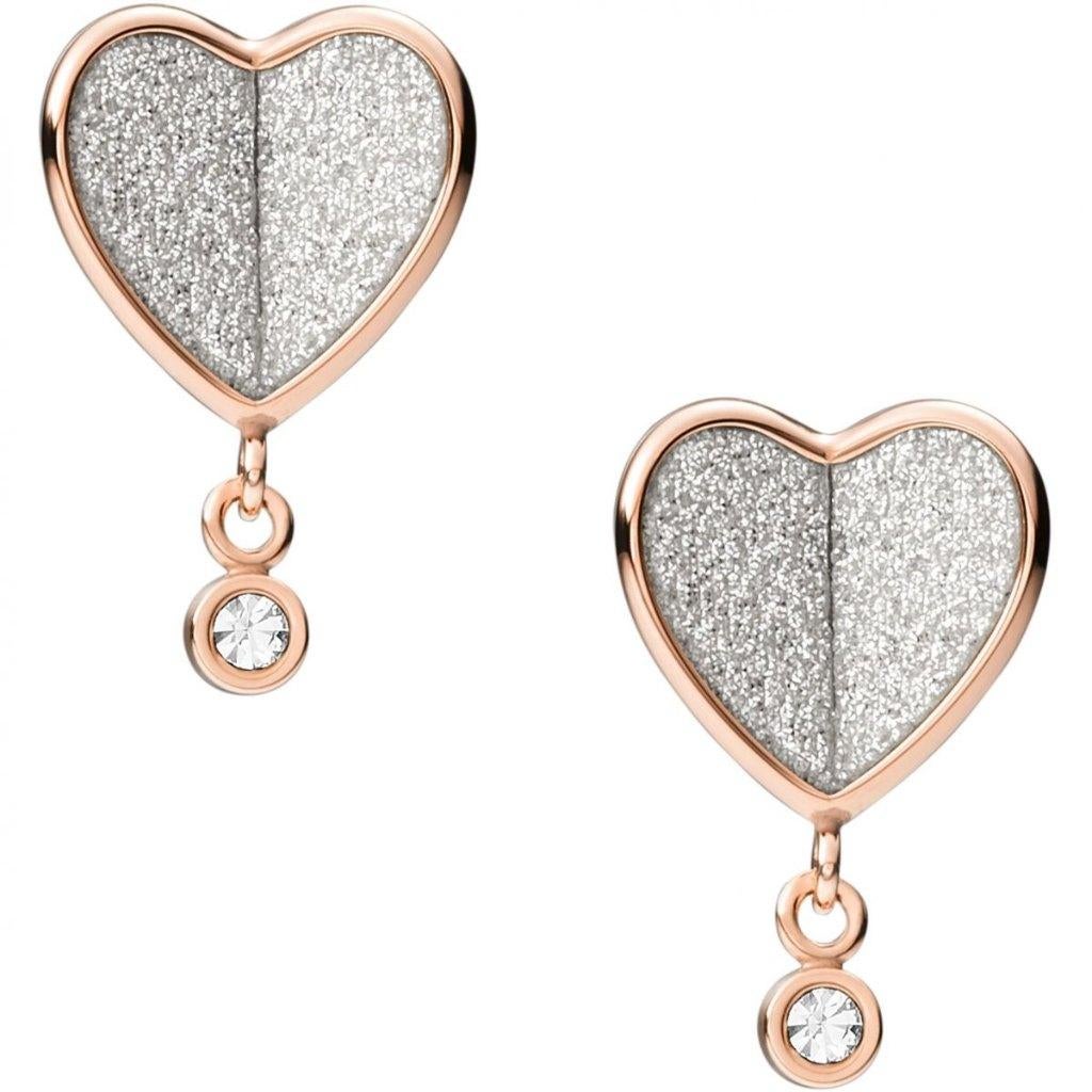 Fossil dames oorbellen hart rosé goud, Ophalen of Verzenden, Zo goed als nieuw, Goud, Zilver