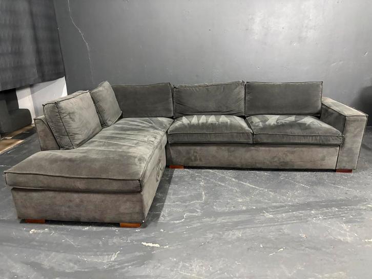 Antracieten Ribstof Hoekbank, Huis en Inrichting, Banken | Complete zithoeken, Zo goed als nieuw, Ophalen of Verzenden