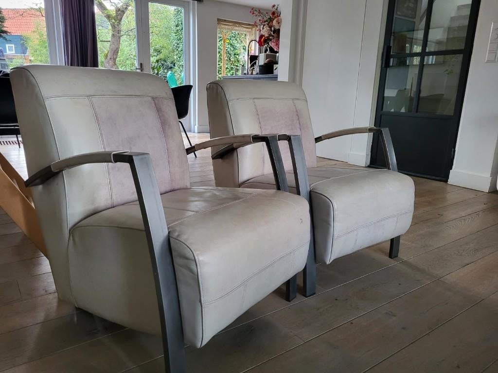 Set van 2 luxe fauteuils - Ivory Leder - Topcomfort, Ophalen, Gebruikt, 50 tot 75 cm, Leer