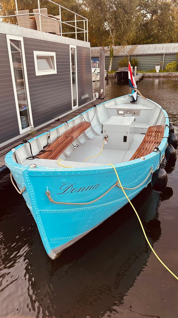 unieke aluminium elektrische sloep met karakter, Watersport en Boten, Ophalen, 10 tot 30 pk, Binnenboordmotor, 6 meter of meer