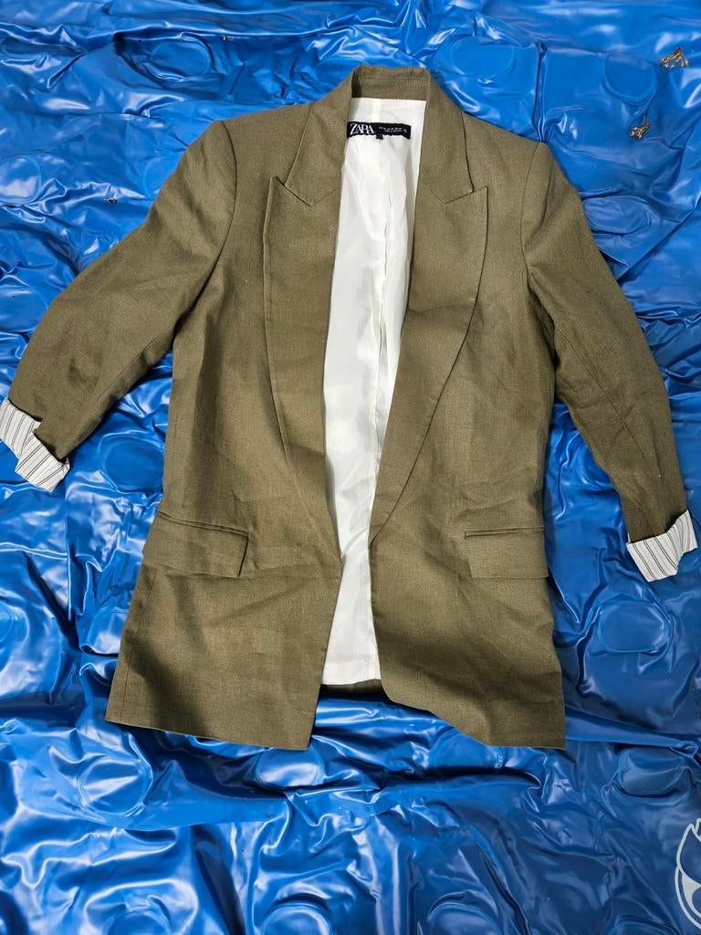 Zara Jasje XS - Groen Linnen Look Blazer, Zara, Ophalen of Verzenden, Zo goed als nieuw, Jasje