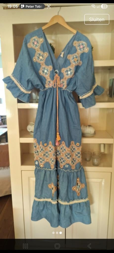 Prachtige Boho Jeans Jurk Maat XL/42/44, Blauw, Maat 42/44 (L), Nieuw, Ophalen of Verzenden