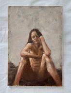 Schilderij van Naakte Vrouw Zittend - Olieverf, Ophalen of Verzenden
