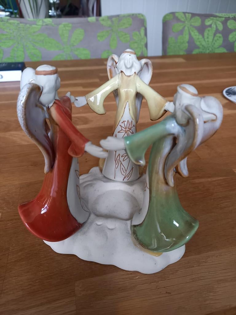 Keramiek kring van 3 engelen theelicht houder, Ophalen of Verzenden, Zo goed als nieuw, Religie