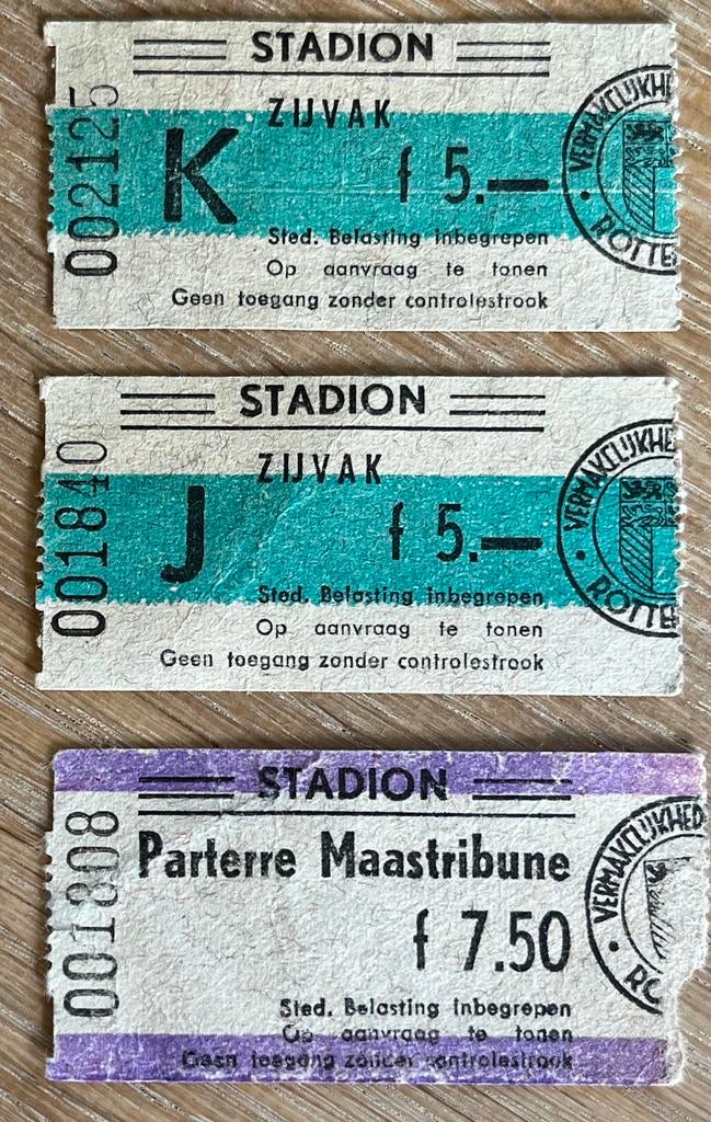3 x toegangskaartje Feijenoord begin jaren 70, Verzamelen, Ophalen of Verzenden, Gebruikt, Feyenoord