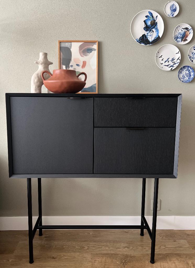 Bodilson design wandkast / vakkenkast Filippa - Zwart, Ophalen, 100 tot 150 cm, Zo goed als nieuw, Bodilson