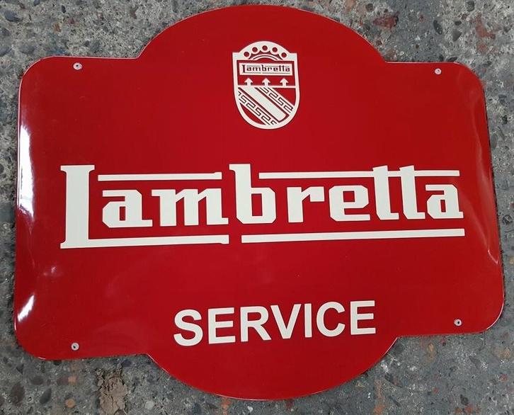 Lambretta service zwaar emaille reclame bord garage showroom, Verzamelen, Merken en Reclamevoorwerpen, Zo goed als nieuw, Reclamebord