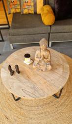 Ronde salontafel van hout en zwart metaal, 50 tot 100 cm, Rond, Metaal, Minder dan 50 cm