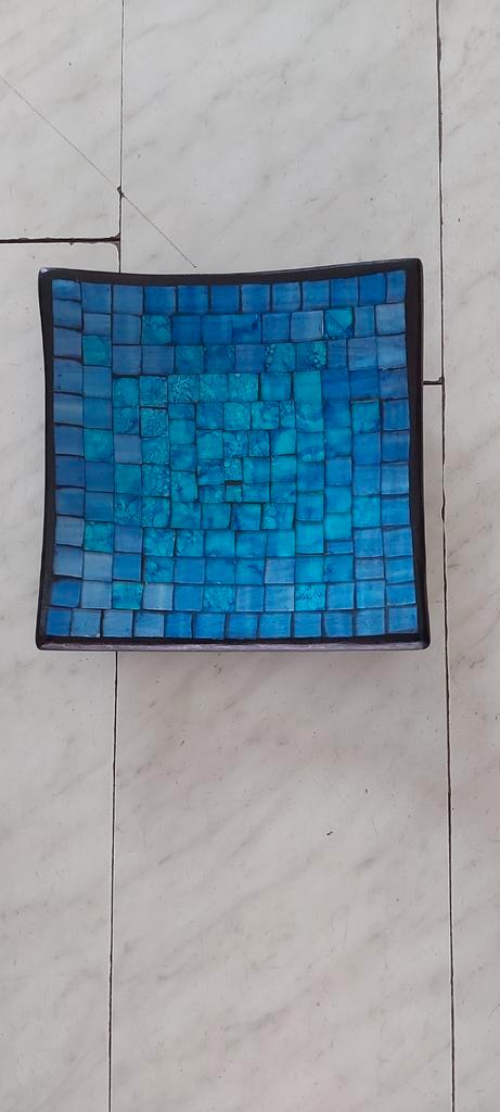 Handgemaakt vierkant mozaiek schaal blauw/turquoise 20x20 cm, Huis en Inrichting, Woonaccessoires | Schalen en Manden, Ophalen
