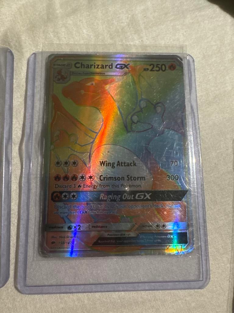 Charizard GX Rainbow Rare Pokémon Kaart (150/147), Ophalen of Verzenden, Zo goed als nieuw, Losse kaart, Foil