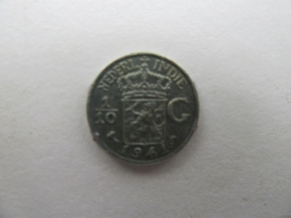 1/10 gulden munt uit 1941, afkomstig uit Nederlands-Indië., Ophalen of Verzenden, Vóór koninkrijk, Losse munt