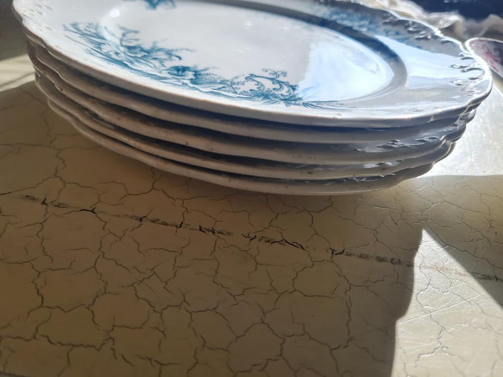 5 ontbijt bordjes Petrus Regout Orchidee  blauw p/st 3.95, Antiek en Kunst, Antiek | Servies los, Ophalen of Verzenden