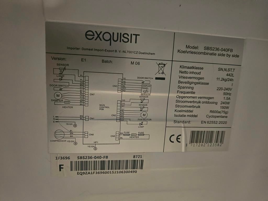 Exquisit SBS236-040FB side-by-side koelkast, Witgoed en Apparatuur, Koelkasten en IJskasten, Ophalen, 200 liter of meer, 60 cm of meer