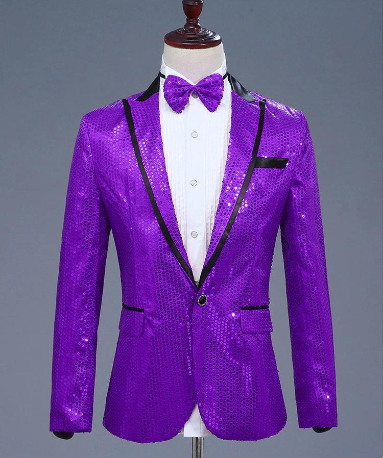 Heren paars paillet glitter colbert mannen paarse blazer jas, Kleding | Heren, Verzenden, Nieuw, Overige maten, Paars