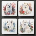 Samojeed Aquarel onderzetters met houder, Ophalen of Verzenden, Nieuw, Glas of Kopje