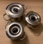 3 pannen gratis af te halen, Huis en Inrichting, Keuken | Potten en Pannen, Ophalen, Gebruikt, Rvs, Pannenset
