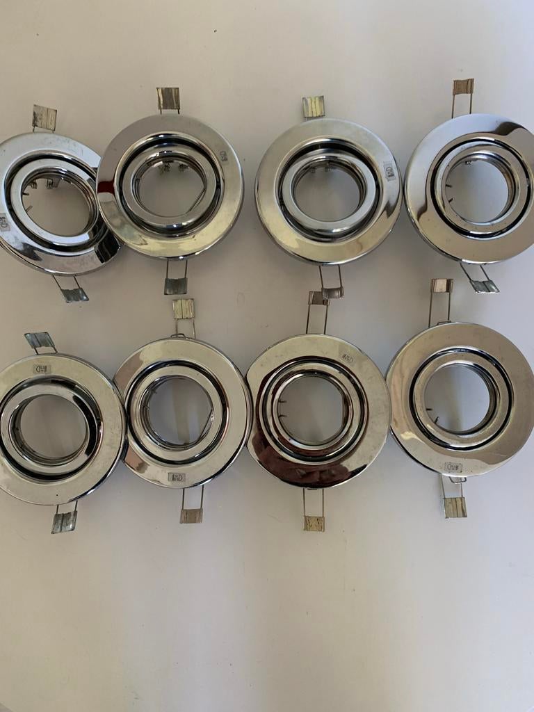 Set van 8 chroom inbouwspot armaturen - 11 cm doorsnede, Huis en Inrichting, Overige materialen, Ophalen of Verzenden, Zo goed als nieuw