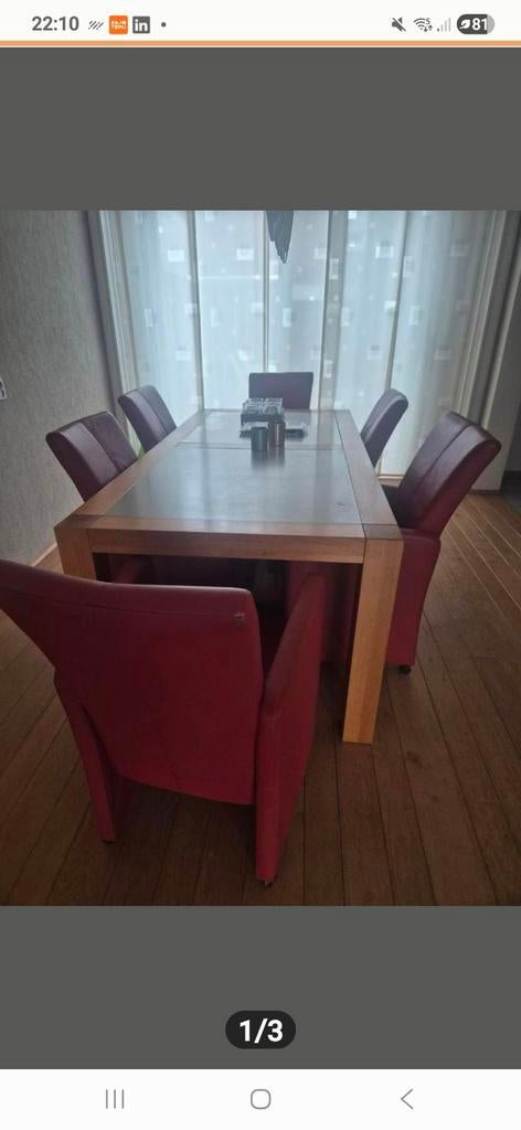Eethoek met met tafel en 6 leren stoelen, Ophalen of Verzenden