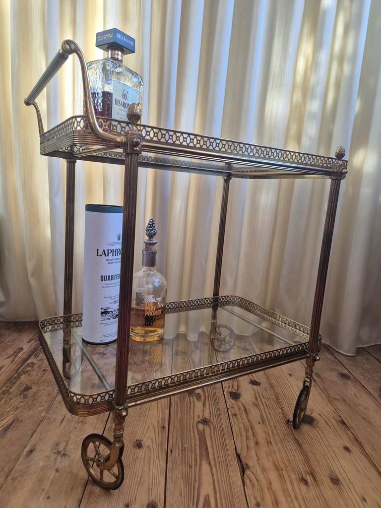 Hollywood regency trolley barwagen theewagen, Gebruikt, 50 tot 100 cm, Ophalen of Verzenden, Glas