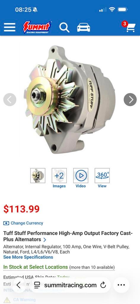 Ford v6-v8 one wire 100ah dynamo tuff stuff, Ford, Nieuw, Ophalen of Verzenden, Ford