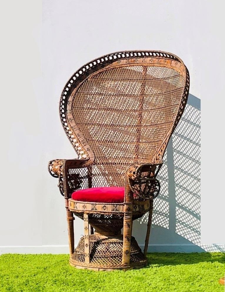 XL Peacock ' Emmanuelle ' rotan fauteuil. Vintage 70s, Vintage Bohemian, Gebruikt, Ophalen of Verzenden, 50 tot 75 cm