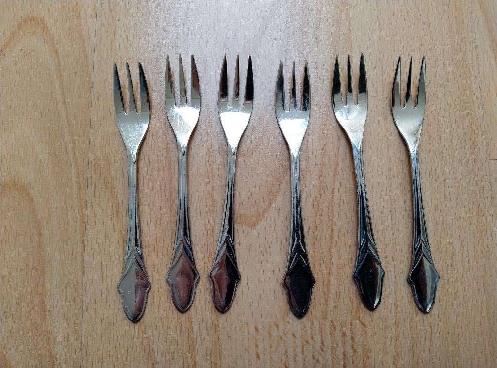 6 vintage gebaksvorkjes, Ophalen of Verzenden