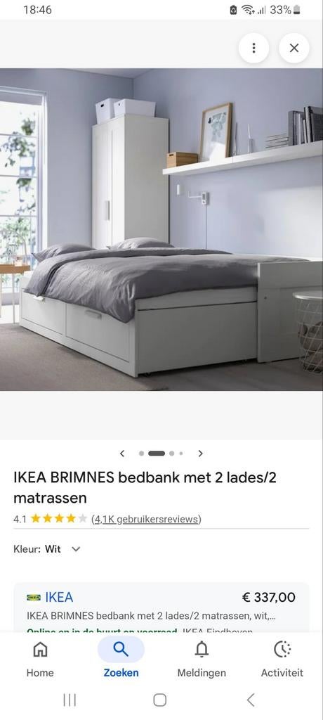 IKEA BRIMNES bedbank met 2 lades uitschuifbaar dubbelbed, Ophalen, Wit, Tweepersoons, Zo goed als nieuw