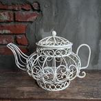 Grote metalen theepot pot met deksel decoratie wit *Etage3*, ., Ophalen of Verzenden, Zo goed als nieuw, .