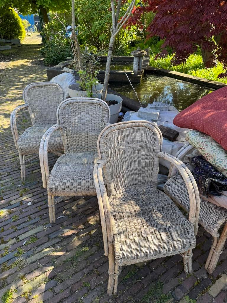 Rieten tuinstoelen eventueel met tafel, Ophalen of Verzenden, Gebruikt, Rotan