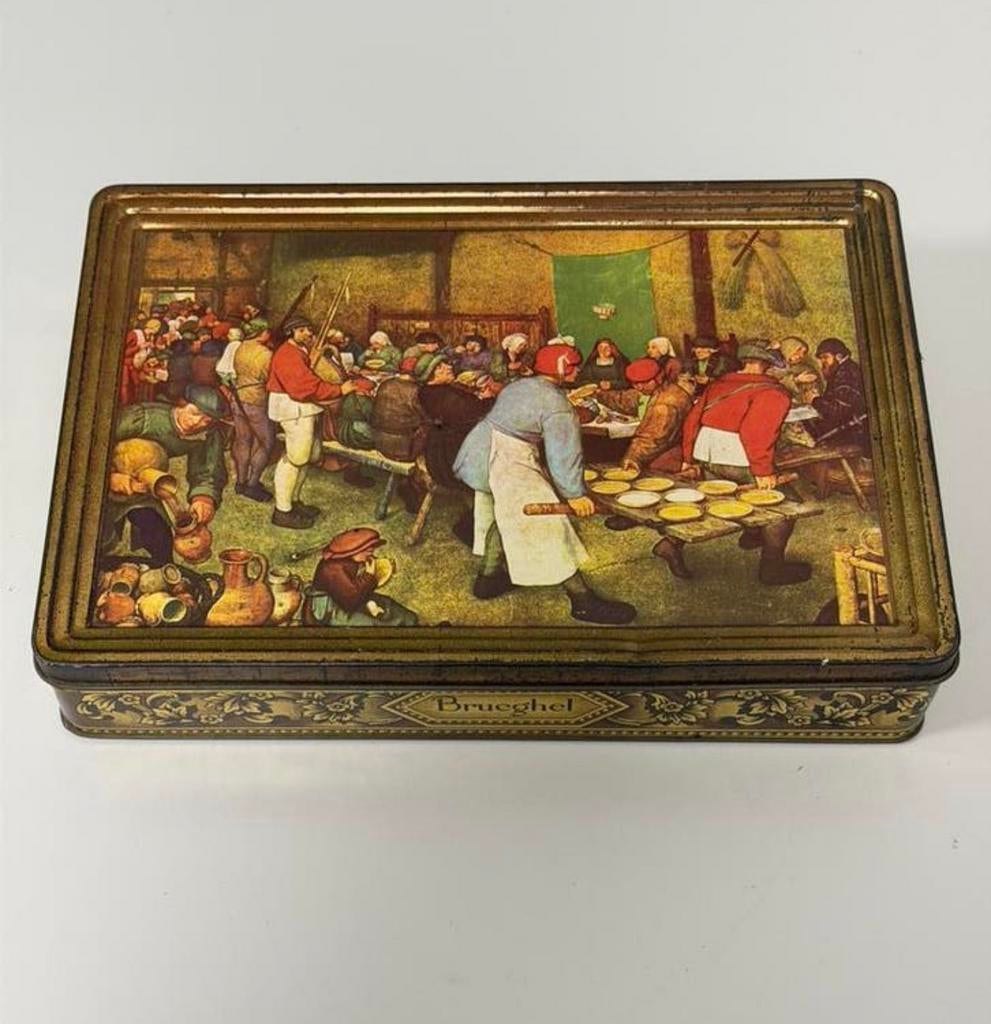 Vintage De Gruyter blikken trommel Brueghel 1953 antiek blik, Verzamelen, Blikken, Ophalen of Verzenden, Zo goed als nieuw