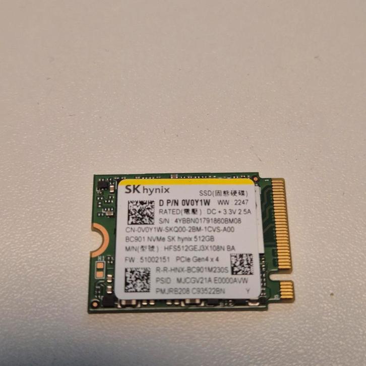 SK Hynix BC901 512GB Nvme SSD 2230 Pcie 4 x4, Computers en Software, Harde schijven, Gebruikt, Laptop, Intern, SSD, Overige aansluitingen
