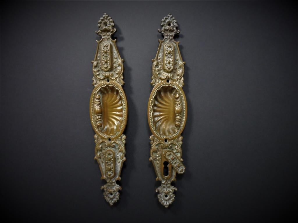 Ensuite schuifdeur beslag schelp deurgreep art nouveau brons, Ophalen of Verzenden, Brons