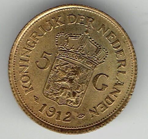 Verguld vijfje, Ophalen of Verzenden, Koningin Wilhelmina, Overige waardes, Losse munt